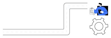 Dolambaçlı bir yol haritası, vites gösterme süreci ve kontrol listesi tutan kişi. Planlama, üretkenlik, organizasyon, iş akışı, görev izleme, iş stratejisi için ideal basit iniş sayfası
