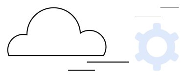 Dinamik çizgileri ve vites kaplamalı bulut, teknolojiyi, yeniliği, otomasyonu ve iş akışını sembolize ediyor. Bulut hesaplama, veri yönetimi, bilişim çözümleri, işbirliği araçları işi için ideal