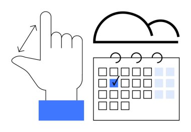 El ölçüsü, bulut depolama yeri ve işaretli tarihli takvim. Zamanlama, planlama, organizasyon, ölçüm, bulut hesaplama, zaman yönetimi için ideal. Düz