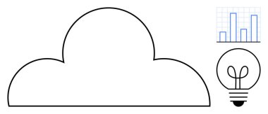 Bulut, grafik ve ampul ile birleştirildiğinde bağlantı, veri depolama, içgörü, yenilik, analitik, beyin fırtınası ve dijital dönüşüm. Teknoloji ve yaratıcılık için ideal