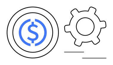 Maliye, ekonomi, süreç ve yönetim kavramlarını temsil eden vitesin yanında mavi dolar. İş, bütçe, strateji, kripto para verimliliği ve ekonomi temaları için ideal. Düz
