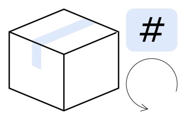 Karton kutu, konuşma balonunda meta veri etiketi, geri dönüşümlü ok oluşturma çemberi. E-ticaret, dağıtım, lojistik, sürdürülebilirlik, sosyal medya, markalaşma sade iniş sayfası için ideal