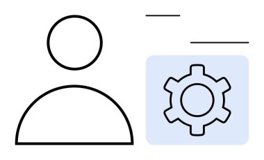 Dikdörtgen bir kutunun içindeki bir dişli simgesinin yanında basitleştirilmiş kullanıcı avatarı, özelleştirme veya araç ayarlarını gösterir. Kullanıcı hesabı, ayarlar, profil yönetimi, yapılandırma, kişiselleştirme için ideal