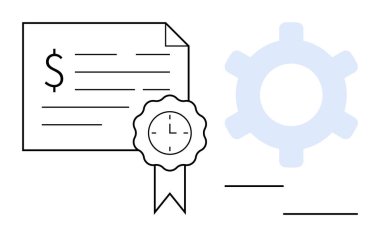Üzerinde dolar sembolü ve kurdele mührü bulunan bir sertifika. Finans, sertifika, başarı, süreç, verimlilik, yönetim ve zaman için ideal. Düz basit metafor