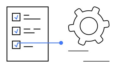 İş akışını, organizasyonu ve otomasyonu sembolize eden mavi işaretli görev listesi. Üretkenlik, yönetim, planlama, verimlilik, yenilik takım çalışması stratejisi için idealdir. Düz