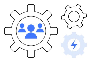 Takım çalışmasını, üretkenliği, gücü ve yeniliği sembolize eden üç adet birbiriyle bağlantılı vites. İşlem optimizasyonu, yönetim, strateji, iş akışı enerjisi ve takım dinamiği için ideal. Düz
