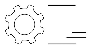 Yatay çizgilerin yanındaki büyük mekanik teçhizat iş akışını, otomasyonu ve hassasiyeti vurguluyor. Teknoloji, mühendislik, üretkenlik, sistem optimizasyonu, süreç tasarımı, yenilik düzlüğü için ideal