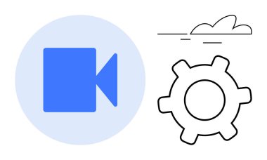 Bulut ve teçhizatın yanındaki video çağrı simgesi, dijital iletişimi, bulut depolamasını ve sistem özelleştirmesini vurguluyor. Teknoloji, bulut hesaplama, verimlilik, dijital araçlar, üretkenlik için ideal