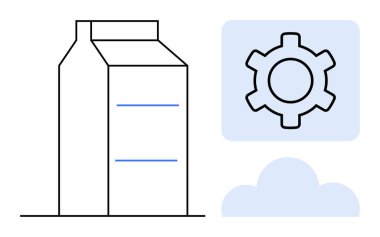 Yapılandırma teçhizatı ve yumuşak bulut elementi olan sunucu dolabı. Veri depolama, bulut hesaplama, teknoloji servisi, bilişim yönetimi, ağ çözümü, yenilik, basit iniş sayfası