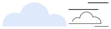 Yumuşak mavi bulut ve soyut siyah çizgi bulutu hız, veri hareketi ve basitliği gösterir. Hava durumu, bağlantı, bulut hesaplama, verimlilik, hareket, teknoloji için ideal basit