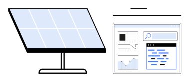 Çizelgelerle birlikte güneş paneli, arama arayüzü, metin blokları. Yenilenebilir enerji, teknoloji, yenilik, analitik, çevre, temiz enerji sade iniş sayfası için ideal