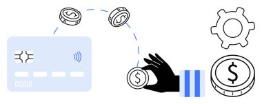 Para transferleri, ödeme akış teçhizatını vurgulayan kredi kartına, sistem ya da işletim sistemini işaret eder. Finans, e-ödeme, teknoloji, ticaret, bankacılık, ekonomi, otomasyon için ideal. Düz basit metafor