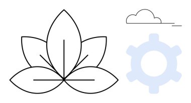 Soyut nilüfer çiçeği doğayı ve dengeyi simgeler yenilik ve üretkenlik için bir bulut ve teçhizat yanında. Sağlık, teknoloji, farkındalık, doğa, kalkınma, üretkenlik için ideal