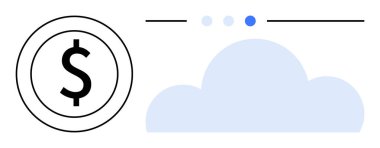 Bulut simgesinin yanında ilerleyiş göstergesi olan dolar sembolü. Finans, teknoloji, bulut hesaplama, veri depolama, dijital dönüşüm, fintech, basit iniş sayfası için ideal