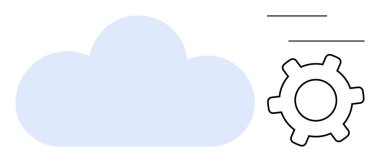 Mavi bulut, bulut bilgisayarı, otomasyon, depolama ve teknoloji taşıyan bir dişli tekerleğin yanında. Teknoloji hizmetleri, bulut çözümleri, yazılım entegrasyonu, veri yönetimi, süreç optimizasyonu için ideal