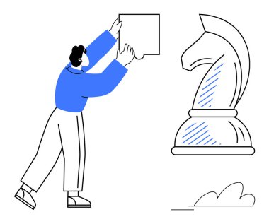 Bir satranç şövalyesinin yanına bir yapboz parçası yerleştirmek strateji, planlama ve problem çözmeyi ima ediyor. İş dünyası, liderlik, öngörü, takım çalışması, yenilik stratejisi işbirliği için ideal