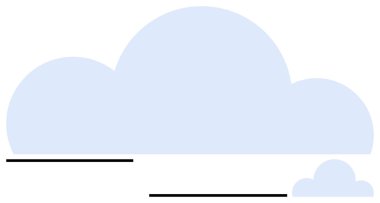 Altında en az siyah yatay çizgiler olan büyük ve küçük açık mavi bulutlar. Hava durumu, veri depolama, basitlik, iletişim, sakinlik, yaratıcılık ve yenilik için ideal. Düz basit metafor