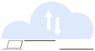 Bulut ve oklar bağlı bir dizüstü bilgisayarın üzerine veri yükleyip indirmeyi gösteriyor. Teknoloji, bulut hesaplama, veri transferi, çevrimiçi depolama, ağ oluşturma, dijital araçlar ve bilişim çözümleri için ideal