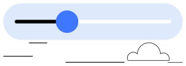 Mavi kaydırma düğmesi yatay çubukta, temiz bir arayüz tasarımıyla, beyaz bulut aksanıyla. Kullanıcı arayüzü, teknoloji, hava durumu uygulaması, ilerleme izleme, dijital kontrol, web gezinti, görsel