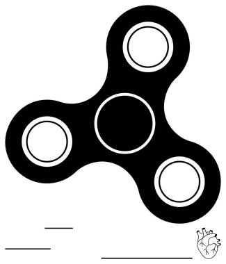 Üç dairesel kollu dönen Fidget spin, hareketi vurgulayan basit çizgiler. Odaklanma, stres atma, farkındalık, denge, el koordinasyonu, rahatlama, düz metafor için ideal