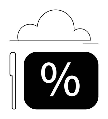 Finansal yönetim, veri analizi ve tasarruf için yüzde işareti, stil ve bulut içeren tablet. Teknoloji, finans, bulut hesaplama, dijital pazarlama analitik bütçe işleri için ideal