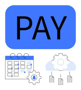 Ödeme bildirimi Ödeme metni, tarihli takvim, otomasyon teçhizatı, bulut ve belgeler. Finans, maaş yönetimi, takvim, otomasyon ödeme işlemleri için ideal