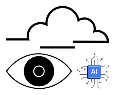Bulut ana hatları, yapay zeka ve görme teknolojisini sembolize eden soyut gözler. Yenilik için ideal, IT, akıllı aygıtlar, otomasyon gelecekteki teknoloji veri bulutu basit