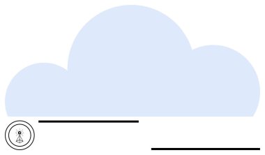 Kablosuz sinyal kaynağı ikonu ve veri akışını sembolize eden yatay çizgilerle büyük mavi bulut şekli. Bulut hesaplama, ağ oluşturma, bağlantı, veri güvenliği, altyapı, iletişim için ideal