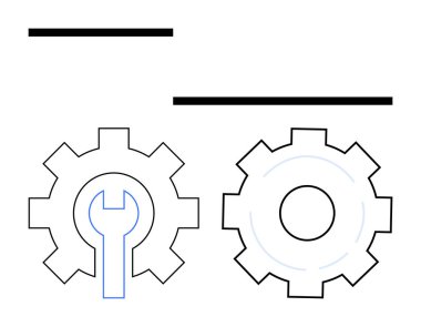 İki vites grafiği, birinde anahtar kullanımı ve bakımı sembolize eden bir anahtar var. Temalar için ideal ayarlar, onarım, optimizasyon, mühendislik, destek, makine ve basit bir iniş sayfası