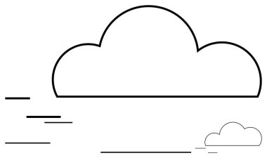 İki ana hatlı bulut, biri büyük diğeri küçük hareket, hız ve verimliliği simgeleyen hareket çizgileri. Hava durumu, veri depolama, bulut hesaplama, bağlantı sadeliği asgari tasarım için ideal