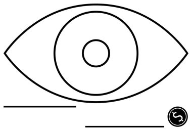 Yuvarlak gözbebeği ile şekillendirilmiş göz, temiz çizgiler ve küçük ikonla çevrili. Vizyon, gözlem, odaklanma, netlik, gözetleme, yaratıcı tasarım için idealdir. Düz basit metafor