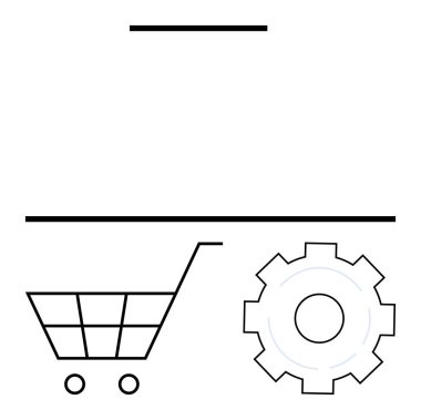 E-ticaret işlevselliği ve sistem verimliliğini vurgulayan vitesli dijital alışveriş arabası. E-ticaret, perakende, optimizasyon, otomasyon, işlemler, teknoloji, basit iniş sayfası için ideal
