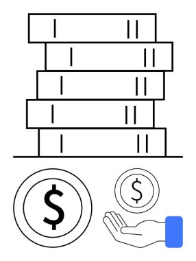 Birikmiş kitaplar bilgiyi simgeler, madeni paraları ve mali değişimi temsil eden bir eli simgeler. Eğitim, yatırım, işletme, bağış toplama, finans, tasarruf veya basit bir iniş sayfası için ideal