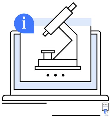Araştırma, keşif ve eğitim için bilgi simgesiyle birlikte dizüstü bilgisayar ekranında mikroskop görüntülendi. Teknoloji için ideal, çevrimiçi öğrenme, yenilik, sağlık, analiz, bilim dairesi basit