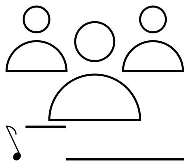 Soyut insan figürleri, iletişim, takım çalışması ve yaratıcılığı sembolize eden bir nota ile birlikte yerleştirilmiş. Müzik, işbirliği, yenilik, ağ, eğitim ve grup için ideal