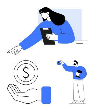 Mali konuları tartışan ve yöneten insanlar, para birimini görselleştirme, işbirliği, planlama ve ekonomik büyüme. Takım çalışması, finans uygulamaları, strateji, eğitim yatırımı için ideal bütçe planlaması basit