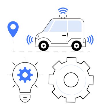 Otomatik sürüş sinyalleri, navigasyon işaretleri, ekipman ve ampul, yenilik, bağlantı ve otomasyonu simgeliyor. Yapay zeka, hareketlilik, teknoloji, yenilikçi navigasyon için idealdir.