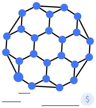 Mavi birbirine bağlı düğümler bir ağ ve işbirliğini sembolize eden geometrik bir küre oluşturur. Yenilik, teknoloji, iletişim, takım çalışması, lojistik, veri paylaşımı ve iş dünyası için ideal