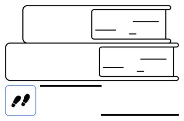 Yürüyen bir ayak izi ikonu ile eşleştirilmiş iki kitap eğitimi, eğitimi ve ilerlemeyi sembolize ediyor. Bilgi, eğitim, kütüphane, okuma, kendini geliştirme için ideal basit iniş sayfası