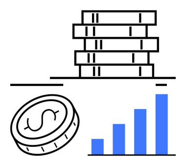 Zenginliği gösteren yığılmış çubukların yanında mavi çizelge büyümeyi gösteriyor. Finans, yatırım, bütçe, analiz, iş büyümesi, vergiler için ideal