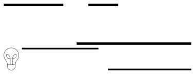 Sol alt köşede ampul çizgisi ve yatay çizgiler dengeli bir düzen oluşturuyor. Yenilik, organizasyon, yaratıcılık, enerji, minimalizm, soyut düşünce, düz basit metafor