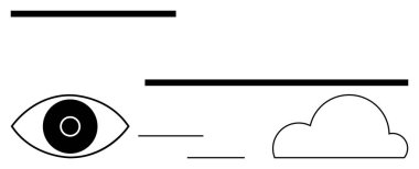 Yuvarlak bulutların ve kalın yatay çizgilerin yanında ışıldayan çizgilerle göz çizimi. Vizyon, yaratıcılık, gelecek, berraklık, basitlik, soyut kavramlar ve basit bir iniş sayfası için ideal
