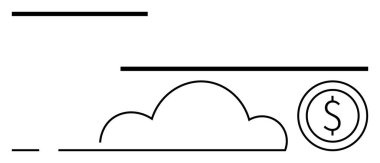 Dolar simgesinin yanında bulut simgesi, doğrusal tasarım. Finans, bulut hesaplama, teknoloji, iş, yenilik, fintech dijital dönüşüm için idealdir. Basit bir iniş sayfası için mükemmel.