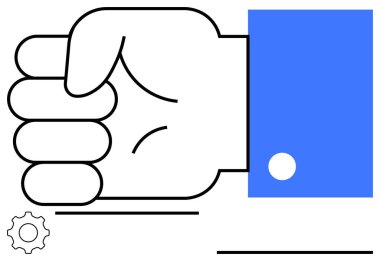 Küçük bir dişlinin yanında kelepçelenmiş bir el gücü, kararlılığı, teknik hassasiyeti ve kontrolü iletir. Liderlik için ideal, takım çalışması, motivasyon, mühendislik, üretkenlik sorunları düz