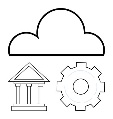 Hükümetin siluet ve teçhizatının üzerindeki bulut sembolü bulut bilgisayarı, yönetim ve teknolojiyi temsil ediyor. Dijital dönüşüm, yenilik, politika ve basit iniş sayfası için ideal