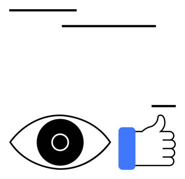 Basit çizgilerle çerçevelenmiş, minimalist cesur bir göz. Geri bildirim, onay, vizyon, izleme, değerlendirme, başarı takım çalışması için ideal. Basit bir iniş sayfası için mükemmel.