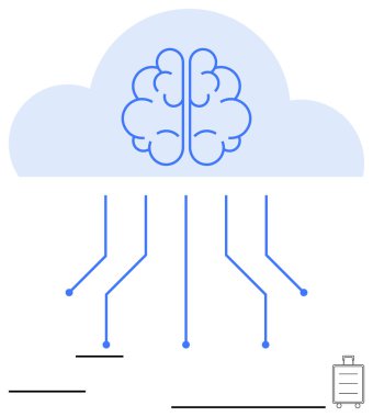 Yapay zekayı, bulut teknolojisini ve sinirsel ağları simgeleyen bilgi hatlarını genişleten beyin içerisindeki bulut. Yenilik için ideal, teknoloji, makine öğrenimi, büyük veri, bağlantı, basit bilim