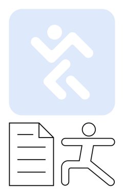 Kağıt bir belgeye doğru koşan veya geçen basit bir figür. Üretkenlik, aciliyet, görev yönetimi, hedef belirleme, iş akışı, başarı ve performans gibi konular için idealdir. Düz basit