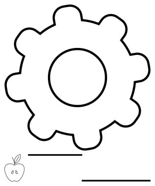 Üzerinde kalın çizgiler ve etiketleme veya notlar için yatay çizgiler olan vites ana hatları. Mekanik, mühendislik, eğitim, yaratıcılık, markalaşma, çocuk el işleri için ideal, basit iniş sayfası