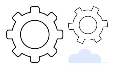 Minimum bulut şekline yakın birbirine bağlı iki farklı boyutta ana hatları belirlenmiş vites. Otomasyon için ideal, işbirliği, teknoloji, yenilik, mühendislik, bulut hesaplama, basit iniş sayfası